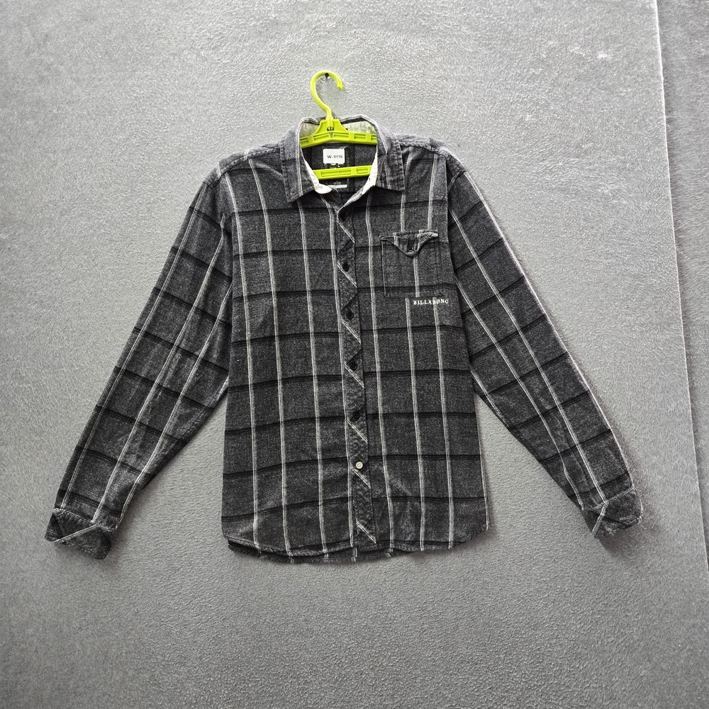 Billabong Men Button Up Shirt L Gray Plaid Flannel Skater Work Casual Shirt